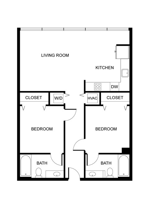 Floor plan for 2 beds, 2 baths, 1020 sqft